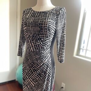 Lauren Ralph Lauren Draped Front Black/Cream Geometric Dress with Side Panels, 2